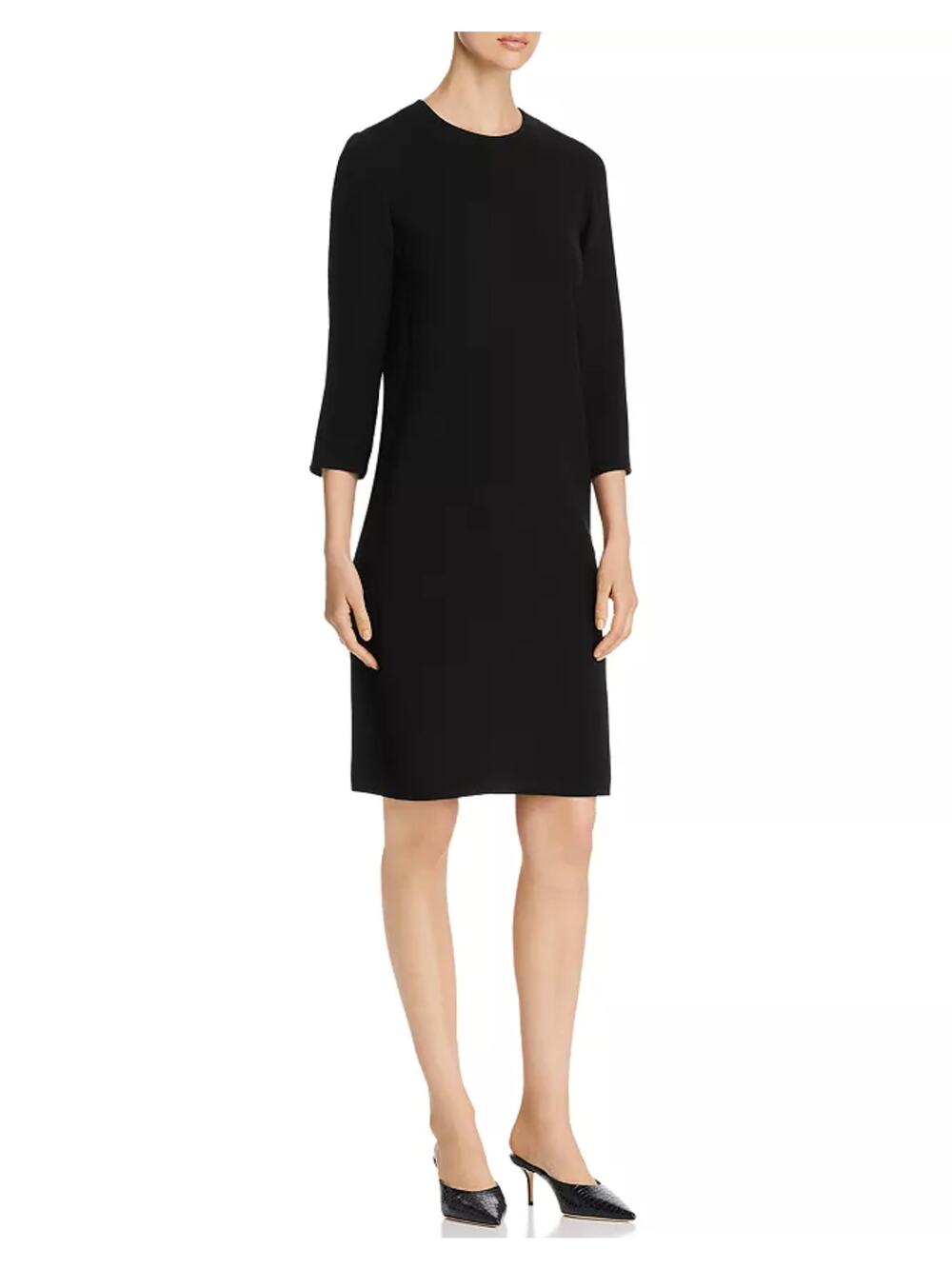 Lafayette 148 Quintana Three-Quarter-Sleeve Shift Dress Black Round Neck Women S